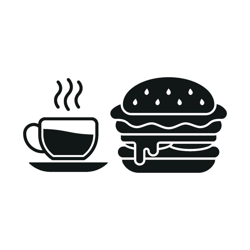 Tea Mug and Hamburger Icon features a warm and family-friendly style, ideal for marketing casual gatherings, comfort meals, and tea time snacks vector
