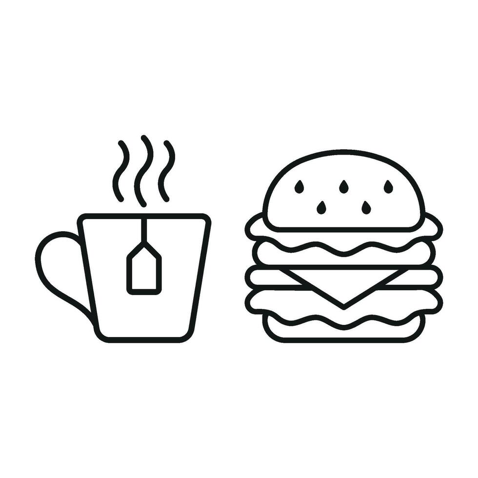 Tea Mug and Hamburger Icon showcases a creative and lively look, ideal for promoting food trucks, themed cafes, or unique culinary pairings vector