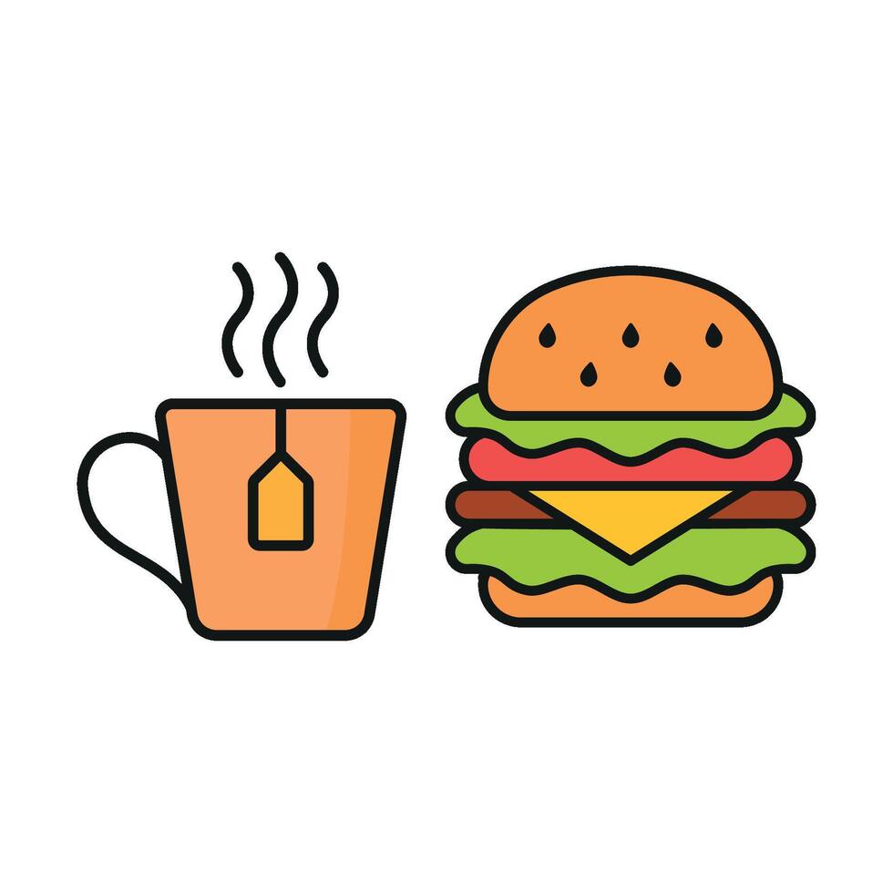 Tea Mug and Hamburger Icon provides a bold and dynamic graphic, perfect for advertising food-and-drink specials, pop-up cafes, or outdoor events vector