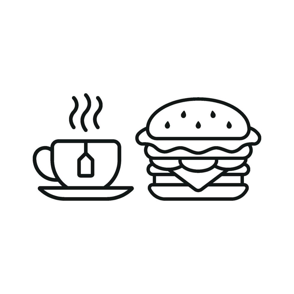 Tea Mug and Hamburger Icon features a minimalist and modern look, ideal for branding tea houses, cafes, and casual eateries vector