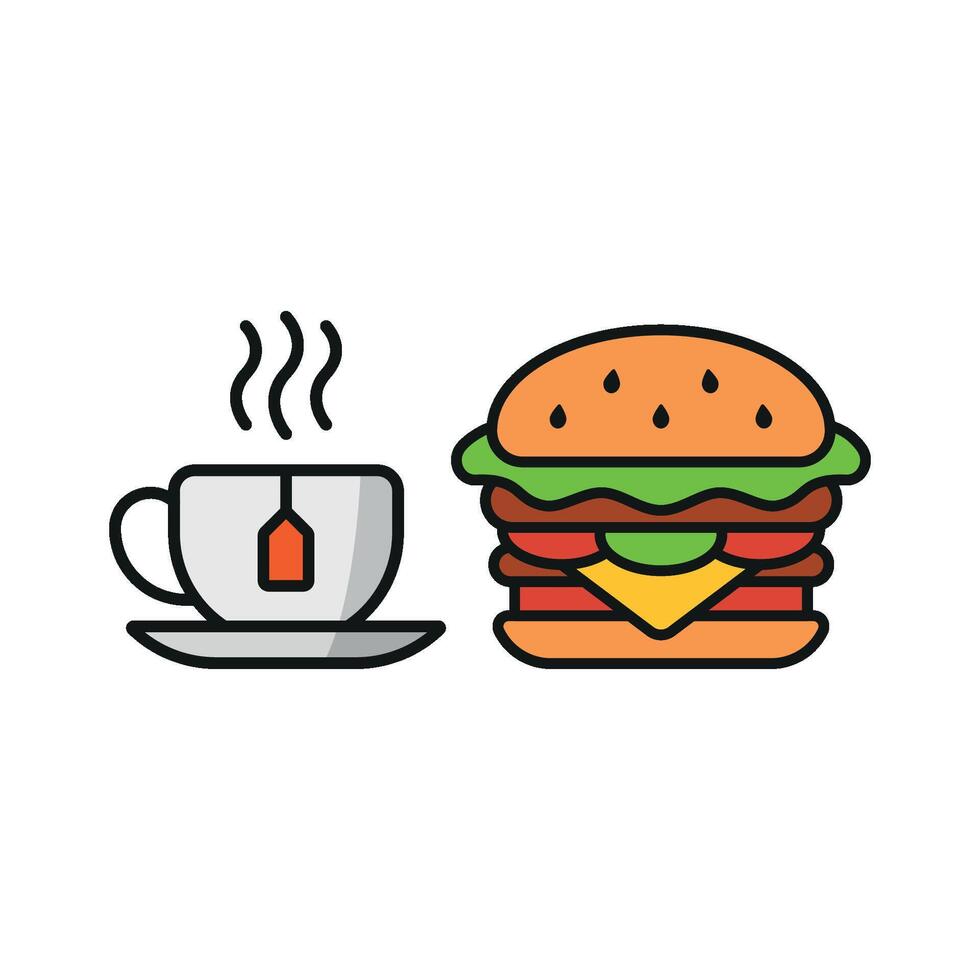 Tea Mug and Hamburger Icon showcases a cozy and inviting design, perfect for representing comfort food and warm beverages in casual dining vector