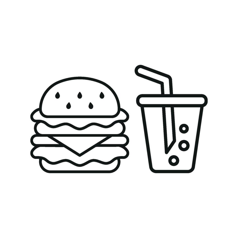 Soda Drink and Hamburger Icon showcases a vibrant and playful design, perfect for representing fast food, casual dining, and fun meal combos vector