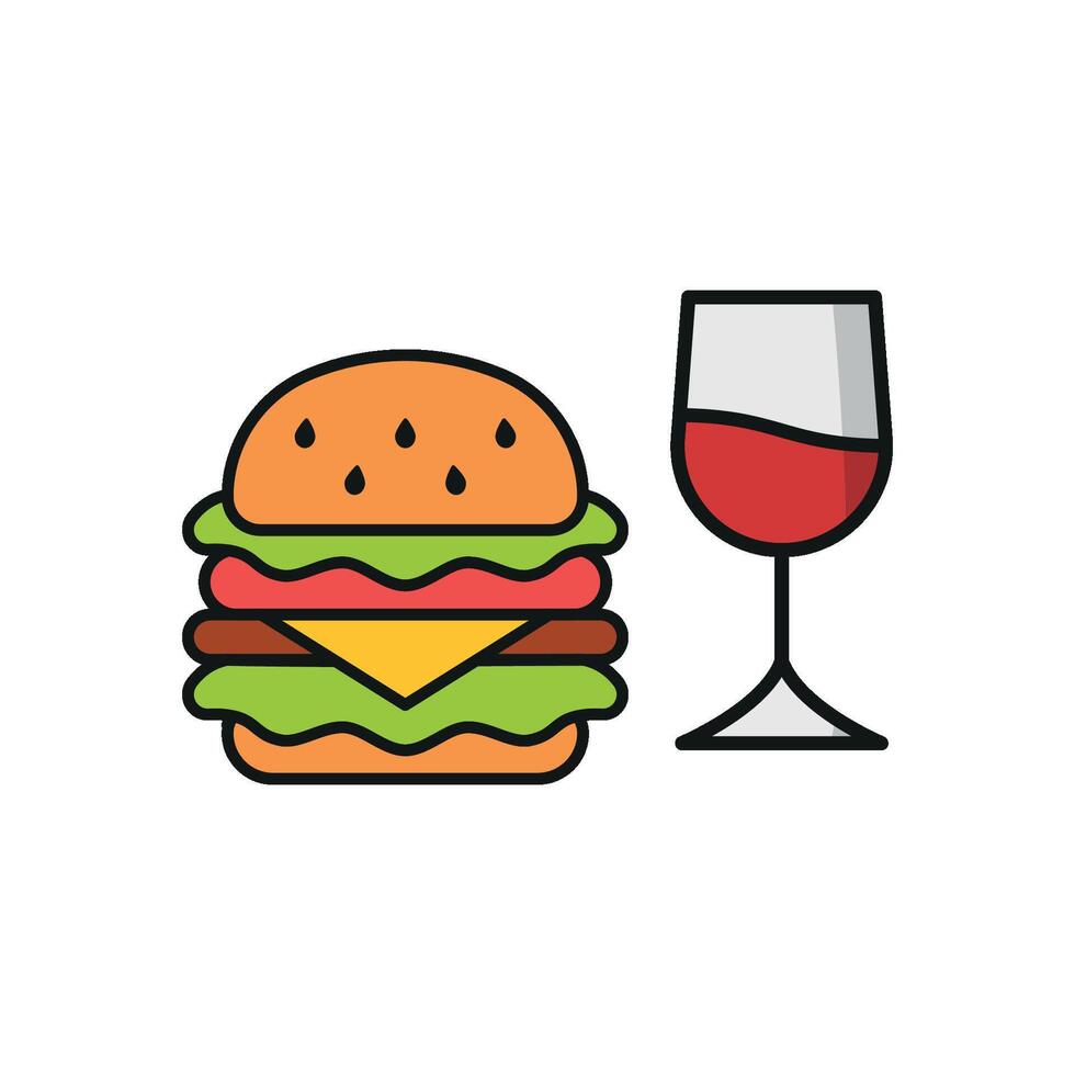 Wine Glass and Hamburger Icon offers a minimalist and elegant design, perfect for representing chic dining spots, pairing menus, or culinary branding vector
