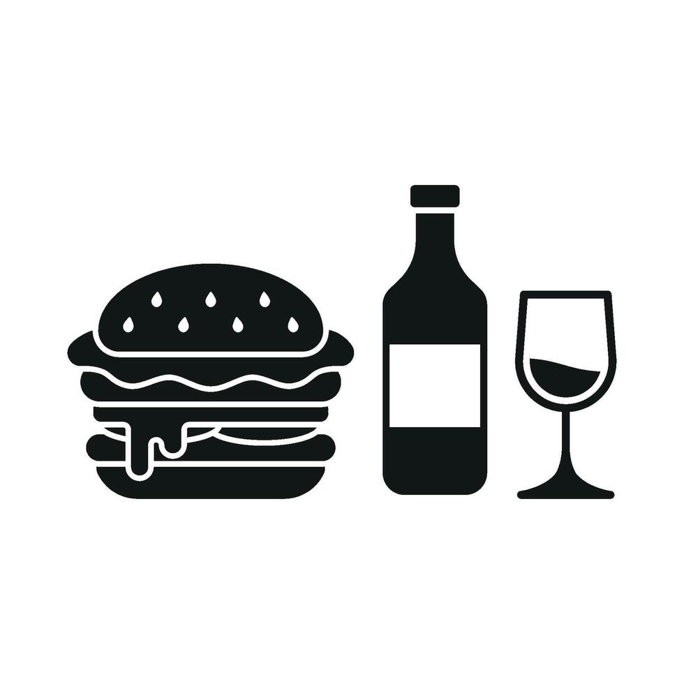 Wine Bottle and Hamburger Icon provides a chic and inviting look, perfect for representing culinary adventures, pairing menus, and foodie culture vector