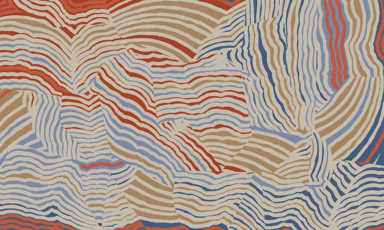 Crafted Hand drawn brush line abstract stripe patchwork pattern with retro color palette, Japanese and Ethnic folk wood carving, engraving, basketry surface texture design for textile, carpet vector
