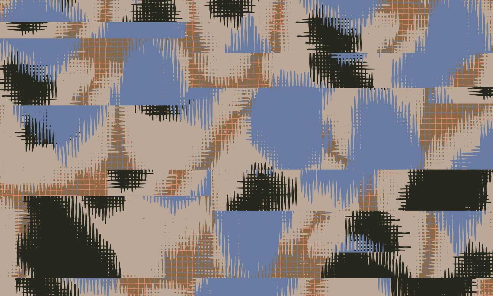 Crafted hand drawn brush line butterfly inspired abstract patchwork pattern, Japanese and ethnic folk wood carving, engraving, basketry surface texture background, colorful graphic blocks for textile, vector