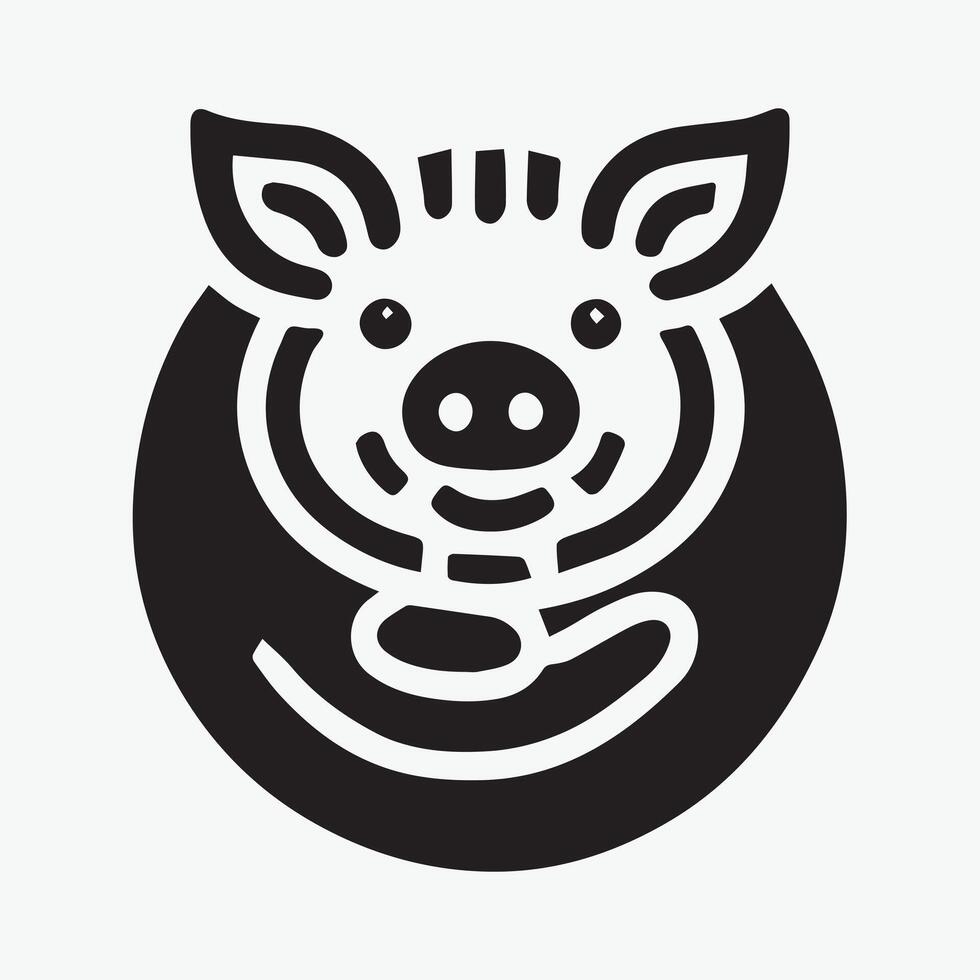 Cute Black and White Pig Silhouette on a Simple Ground vector