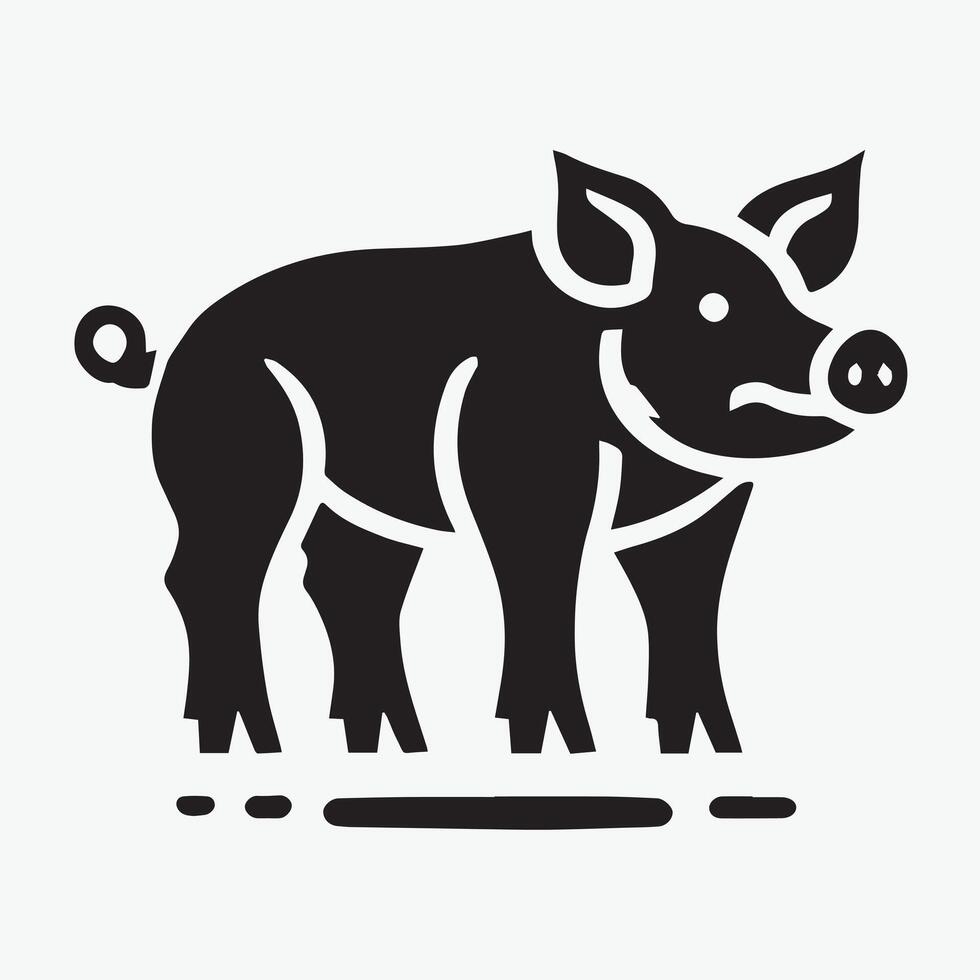 A stylized, black and white silhouette of a pig's head, set within a circle. vector
