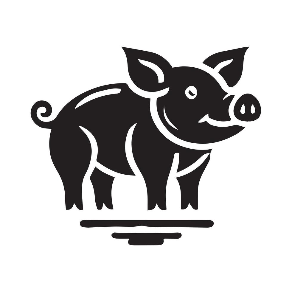 A stylized, black and white silhouette of a pig, radiating with sunburst lines. vector