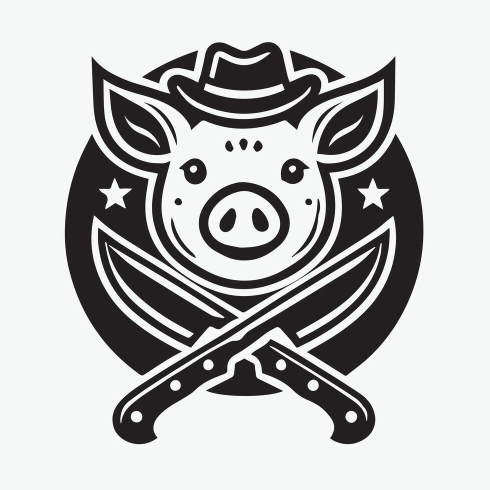 Cute Black and White Pig Silhouette Design vector