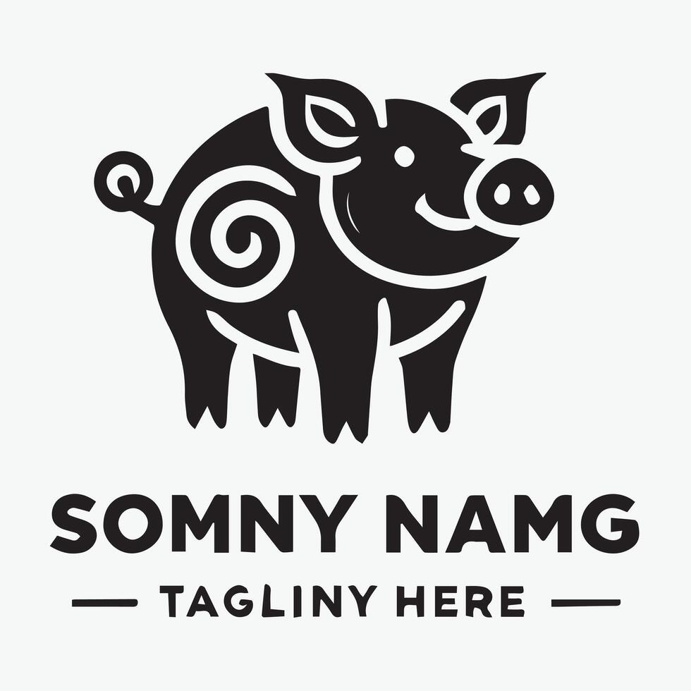 A stylized, black and white illustration of a pig. vector