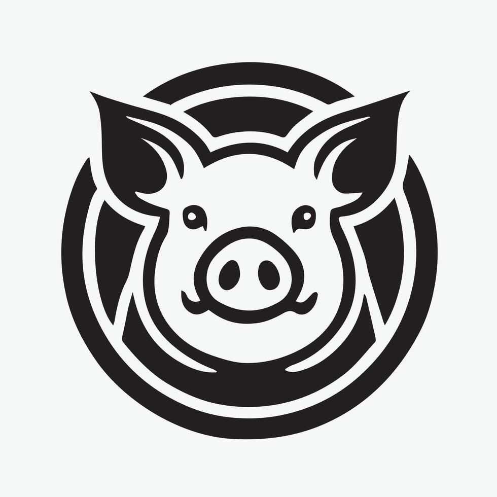 black and white vctor graphic of a pig's head. vector