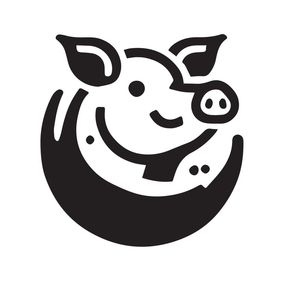 Pig Mascot Logo Design in Monochrome Style vector