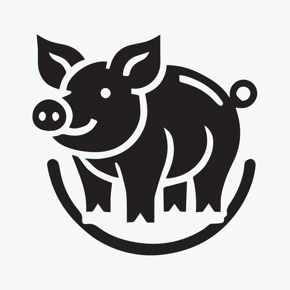 stylized black silhouette of a pig. vector