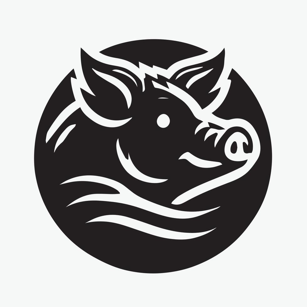 black and white graphic of a pig's head. vector