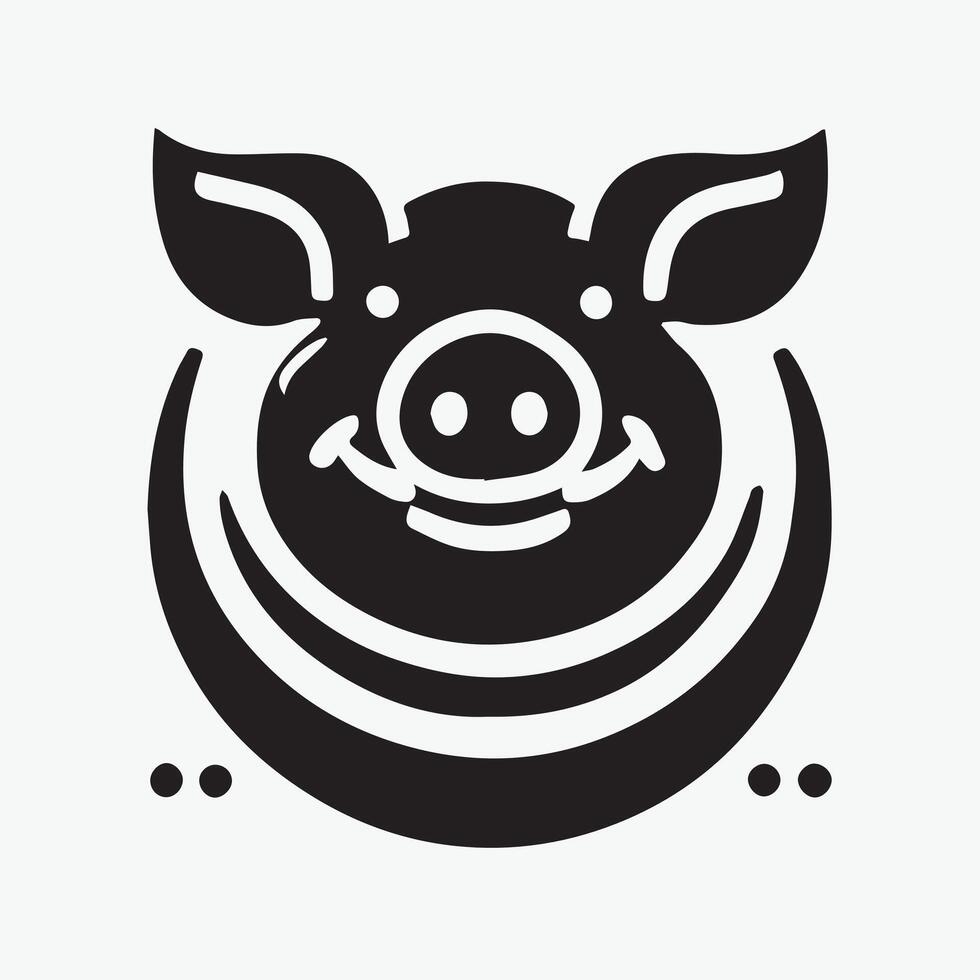 Cute Pig Mascot Logo Design in Monochrome Style vector