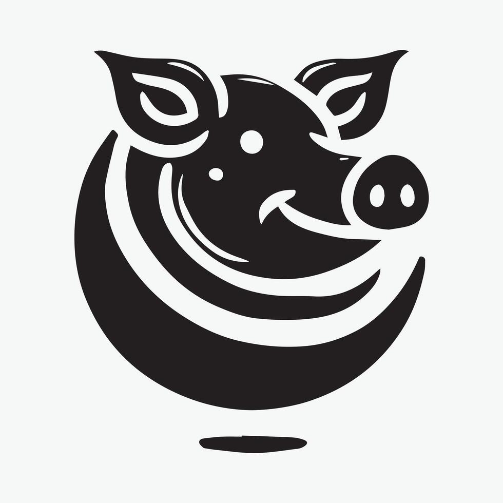 Vintage Black and White Pig Logo Design vector