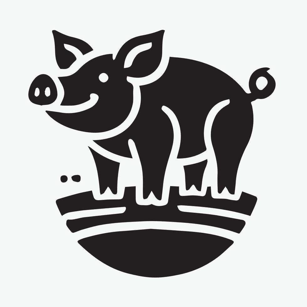 A simple, stylized black and white cartoon pig graphic, perfect for children's products, farm-themed designs, or general use. vector