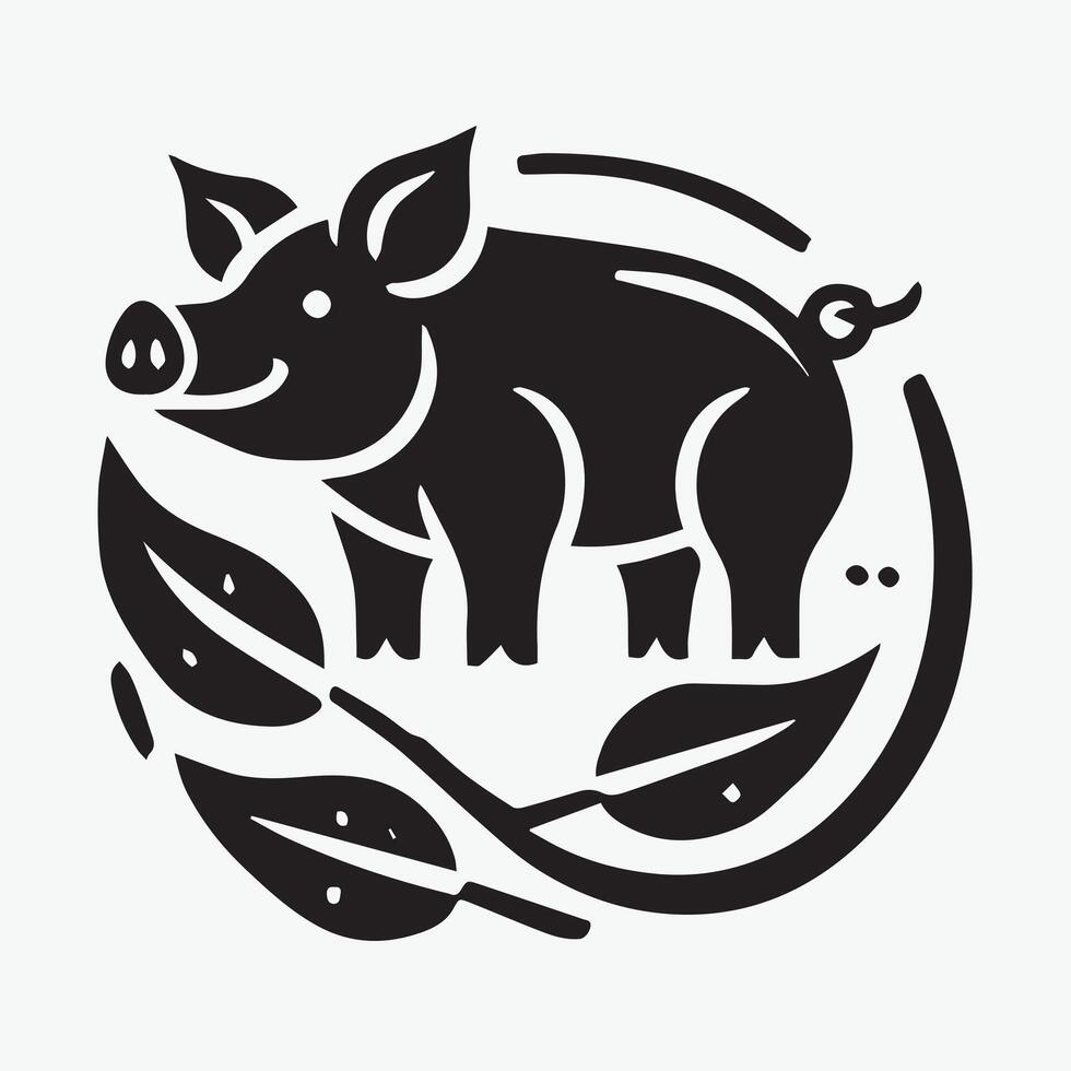 A bold, graphic, black and white logo featuring a stylized pig head. vector