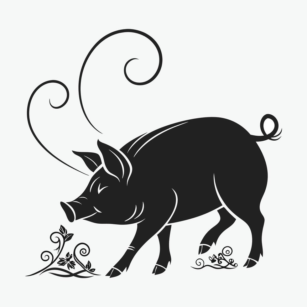 cartoon illustration of a dark gray pig. vector