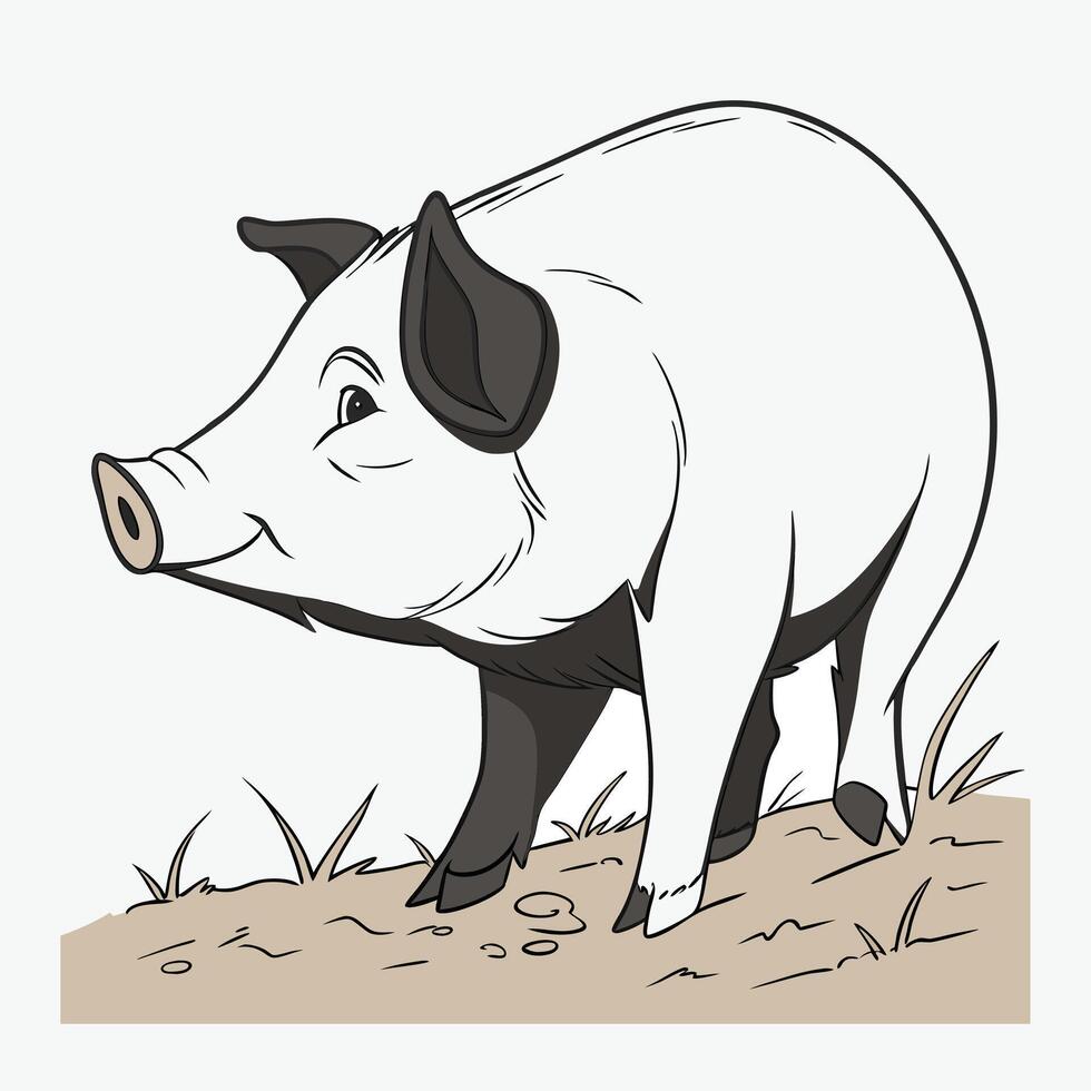 cartoon illustration of a black piglet. vector