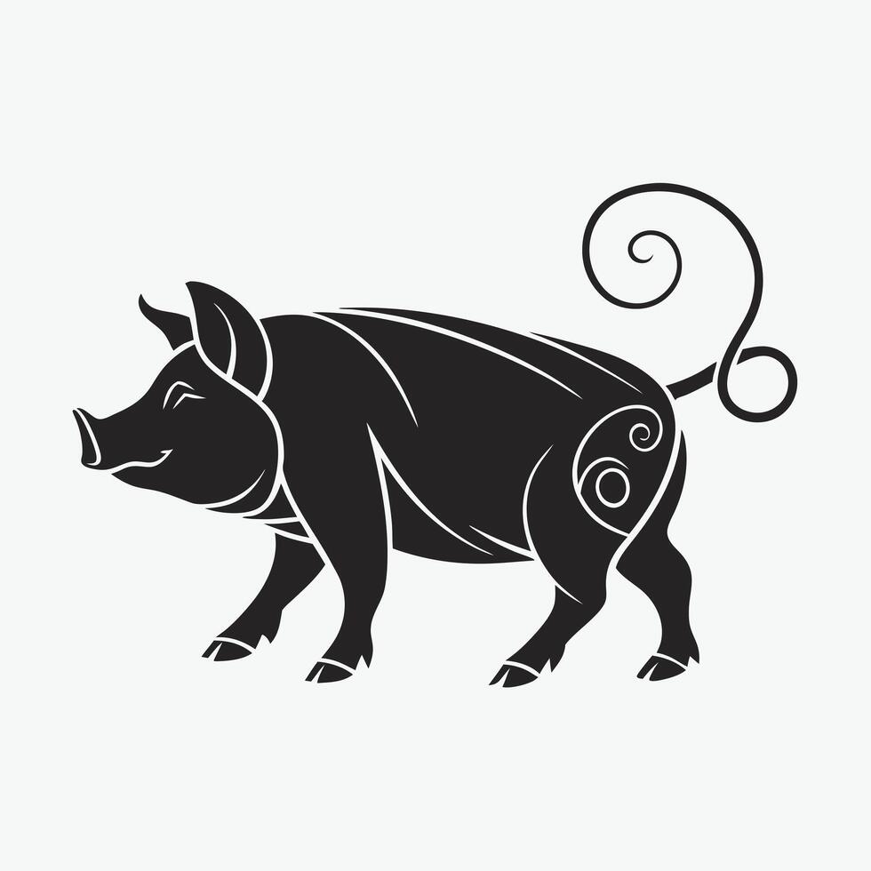 A charming, cartoon-style illustration of a black pig looking inquisitively at the viewer. vector