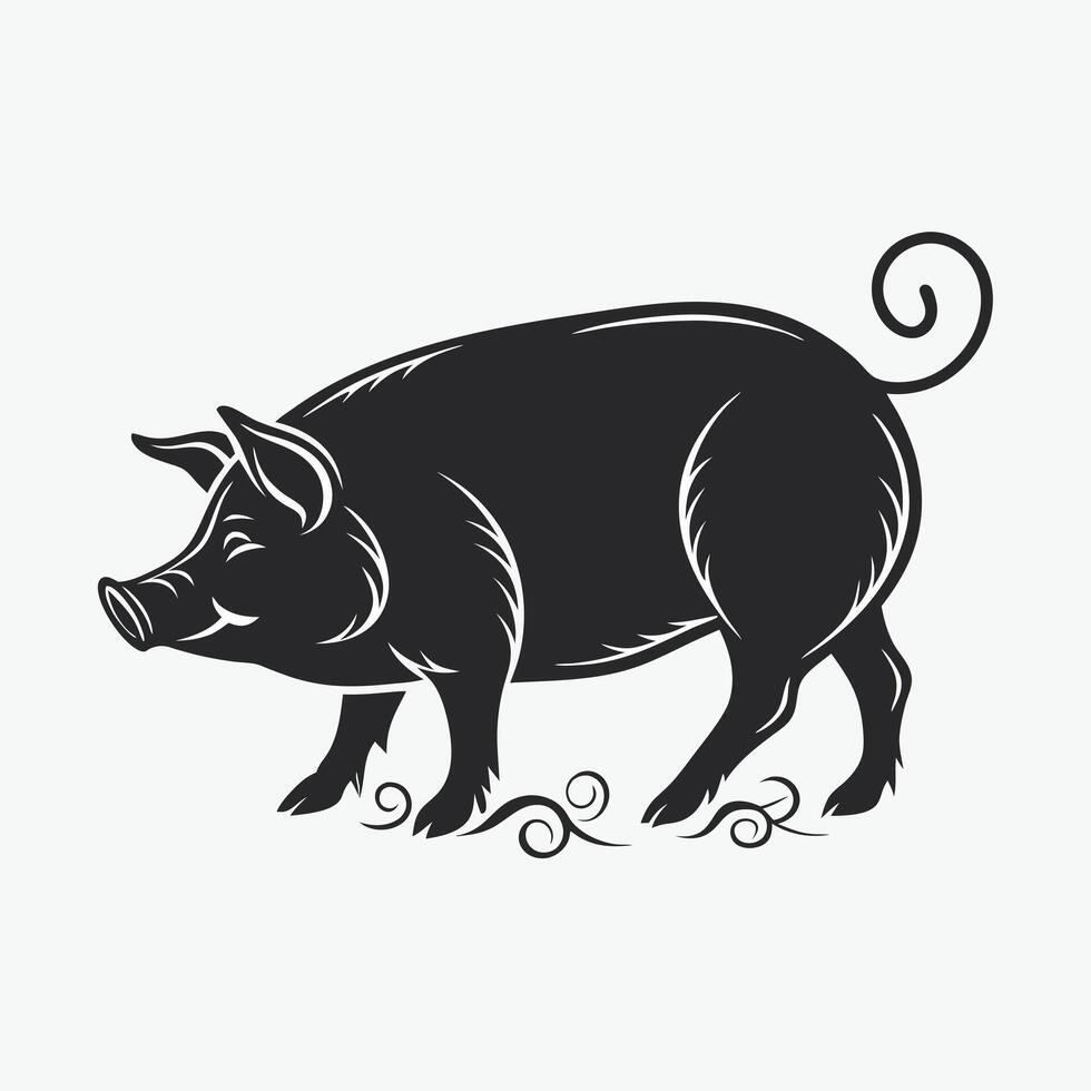 Cute cartoon piglet standing in the grass. vector