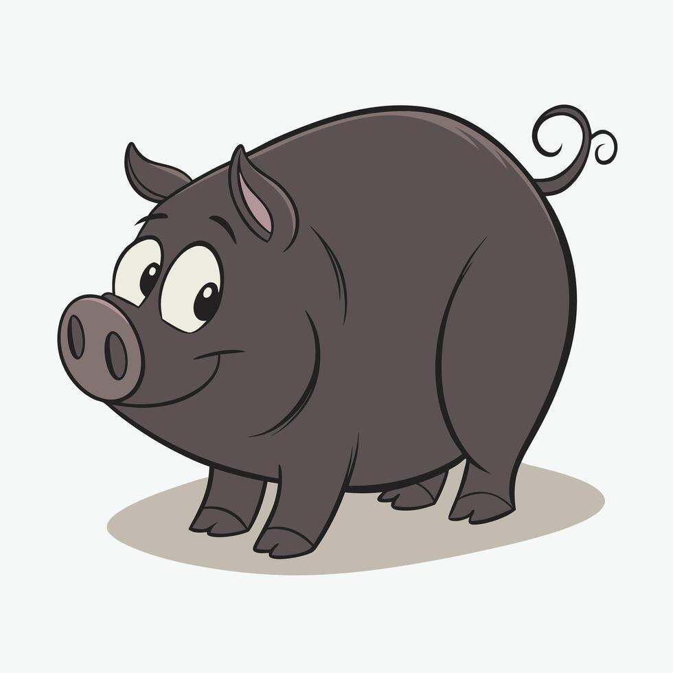 A cheerful, cartoon pig in shades of gray is depicted against a plain white background. vector