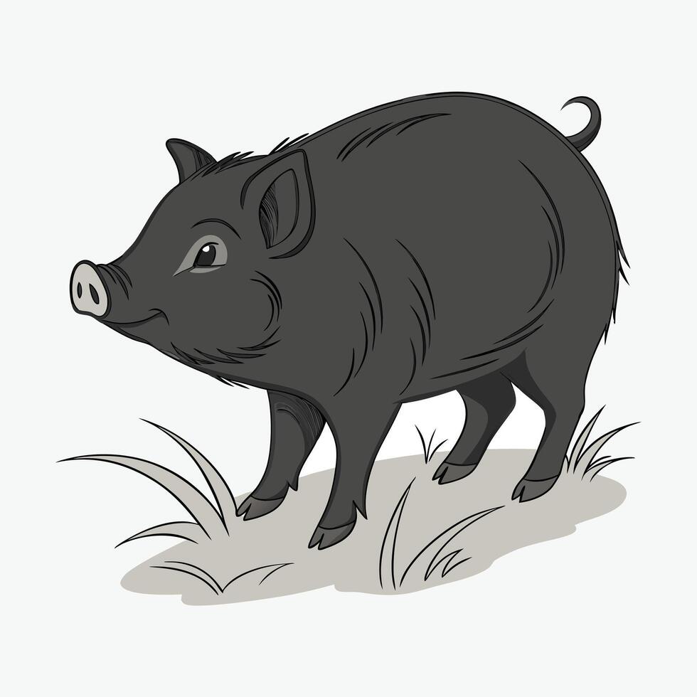 cartoonish silhouette of a pig, presented in black and white. vector