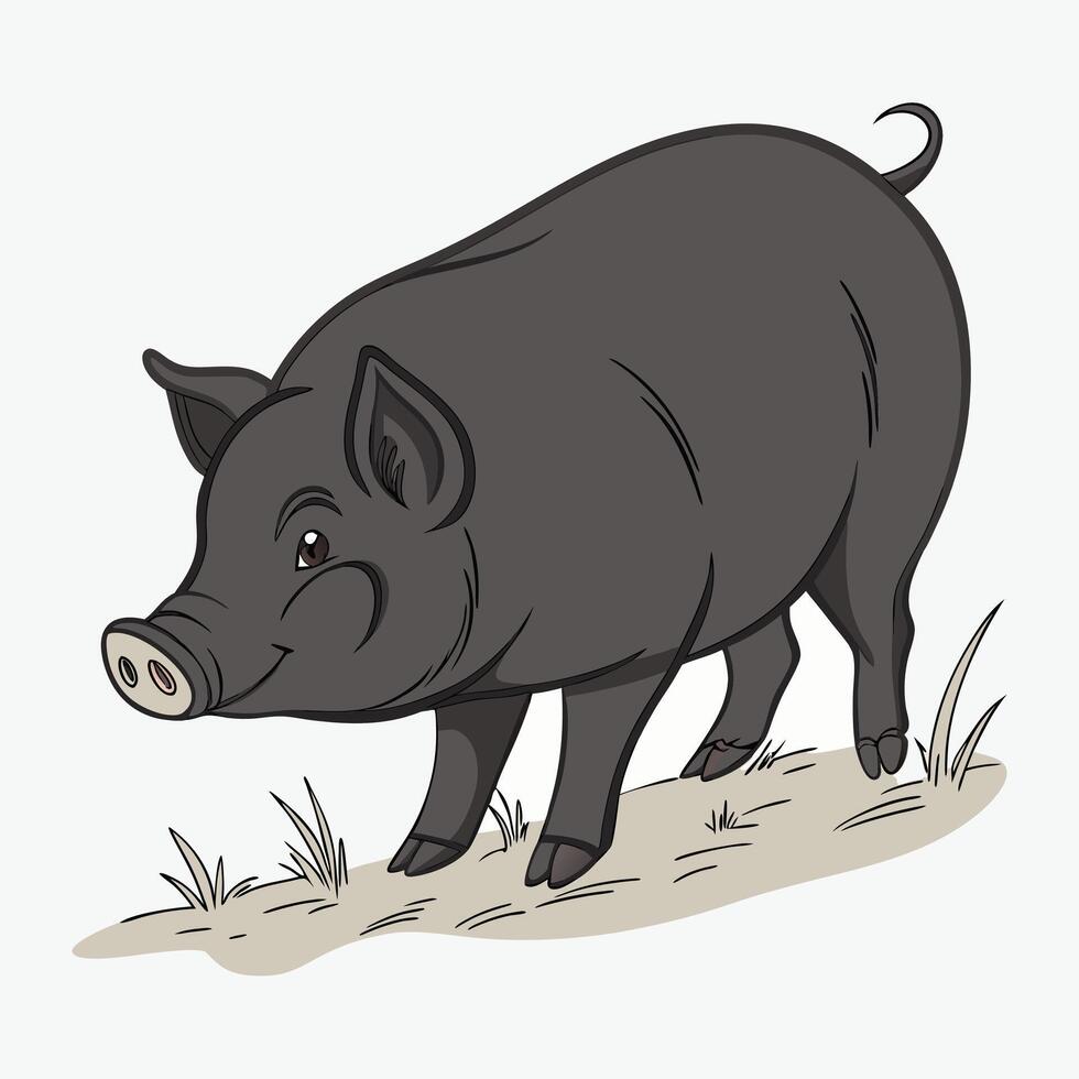 A bold, black and white vetor graphic of a pig in motion. vector