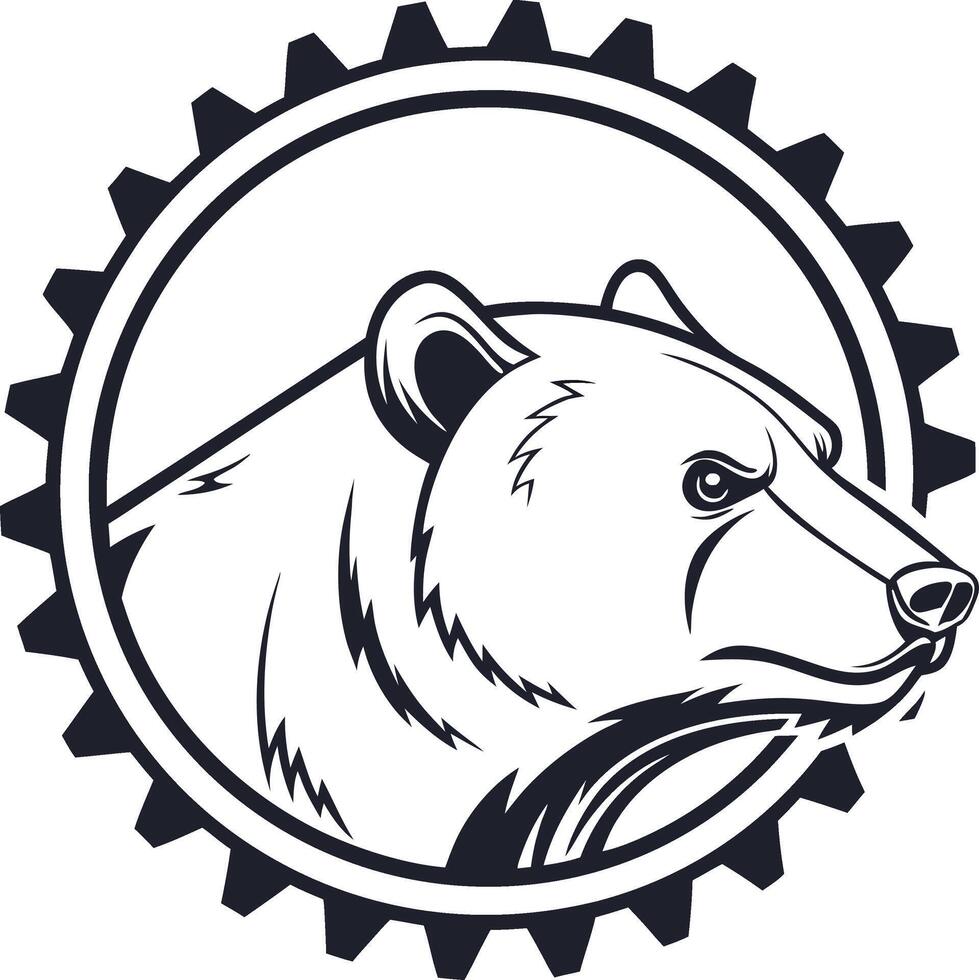 Powerful bear head emblem design inside a gear vector