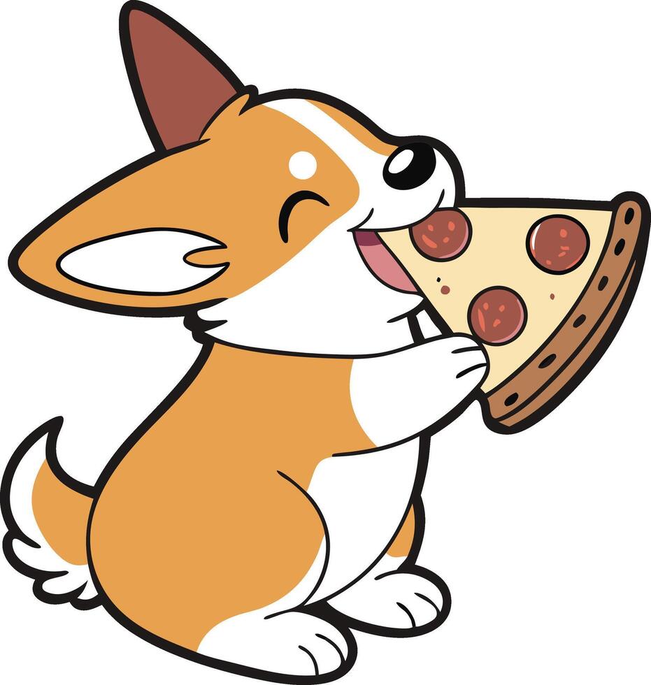 Corgi Pizza Party Adorable Corgi enjoying a pepperoni pizza slice vector