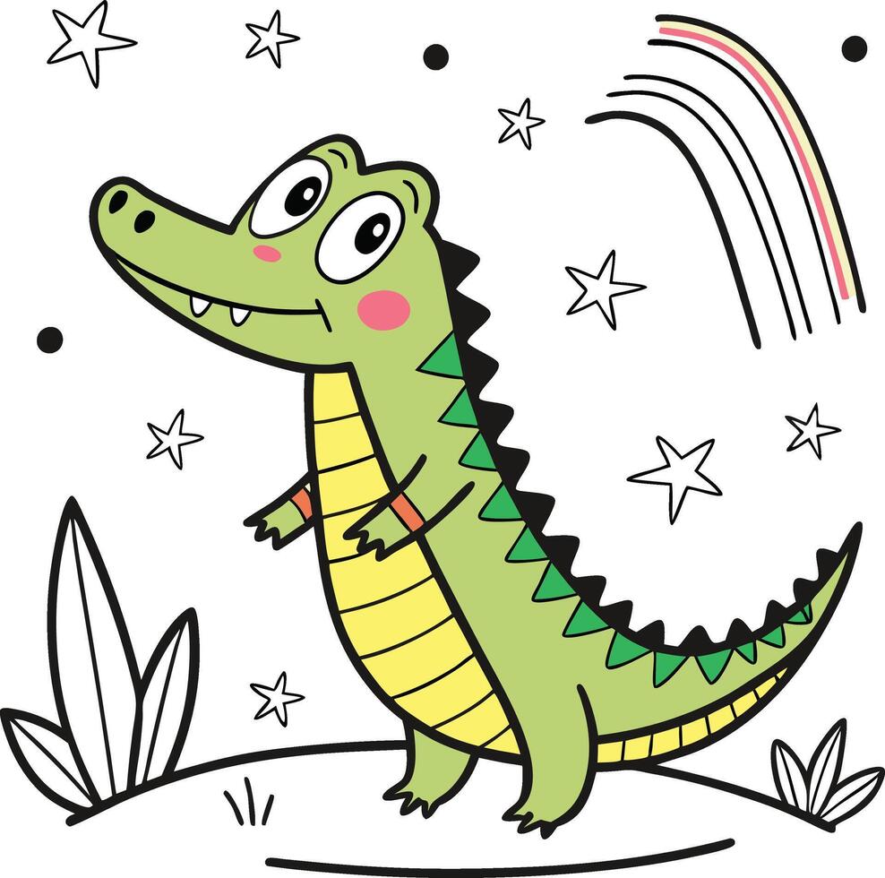 Smiling Alligator with Rainbow vector