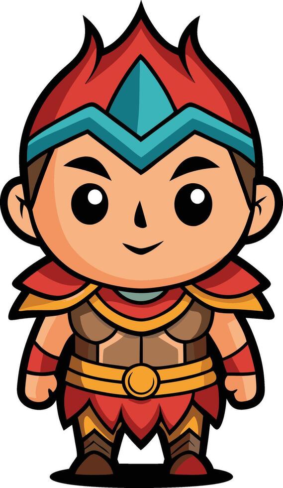 cartoon warrior, adorned in fiery red armor and a plume helmet vector