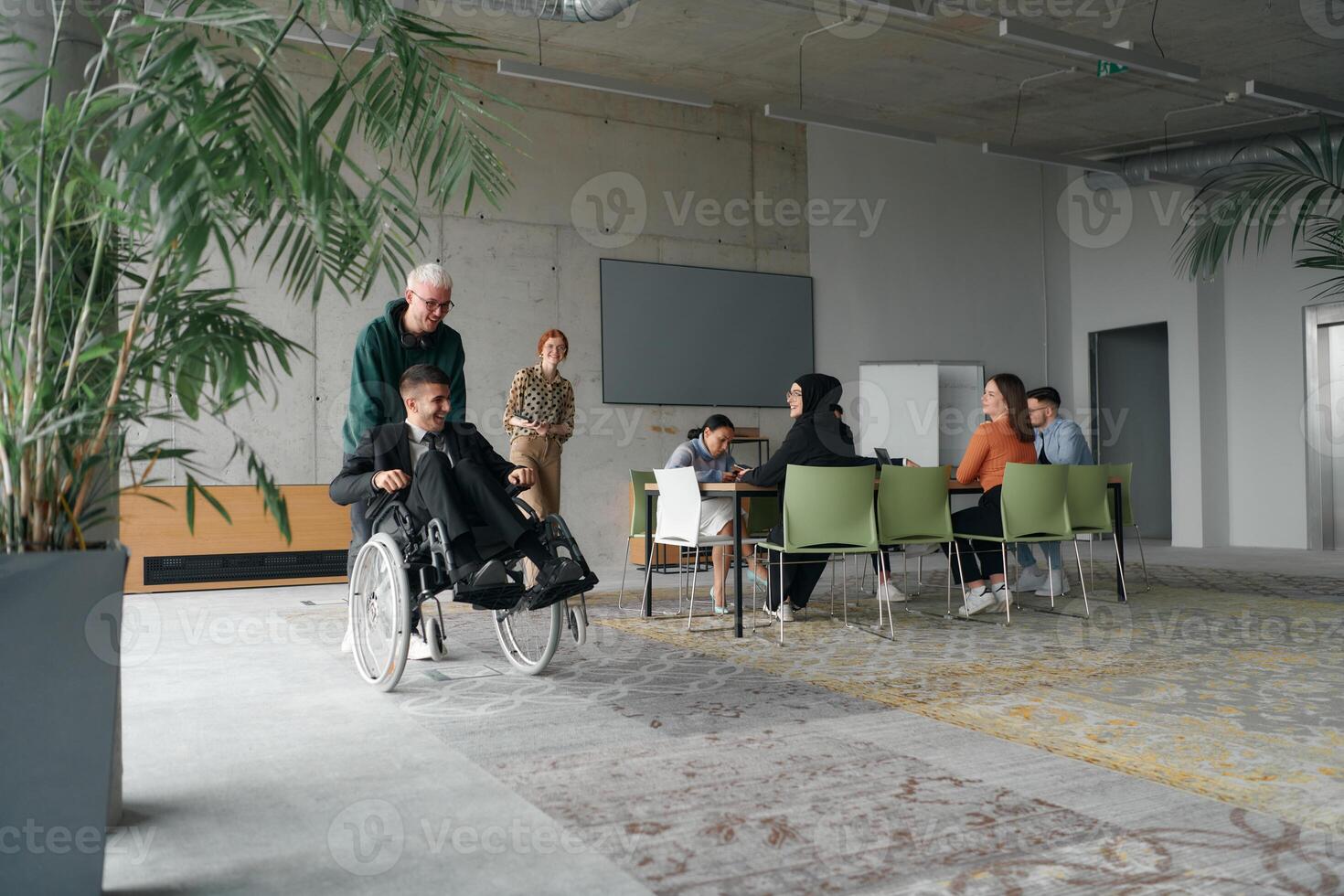 A diverse multiethnic business team engages in a collaborative meeting, discussing strategies and solutions in a modern office setting photo