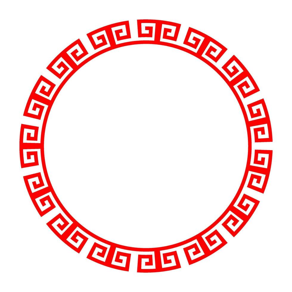 Decorative round frame for design with floral Chinese ornament, meander. Round frame with greek motifs. Circle frame. For card, invitation, textile, engraving, wooden carving, embroidery, porcelain vector