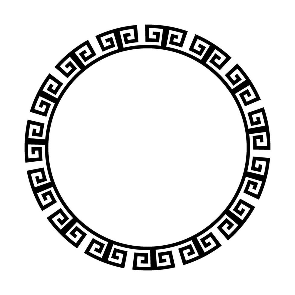 Round frame with Greek motifs in black and white. Illustration. Round frame with greek motifs. Circle frame. For card, textile, invitation, engraving, wooden carving, embroidery, porcelain vector