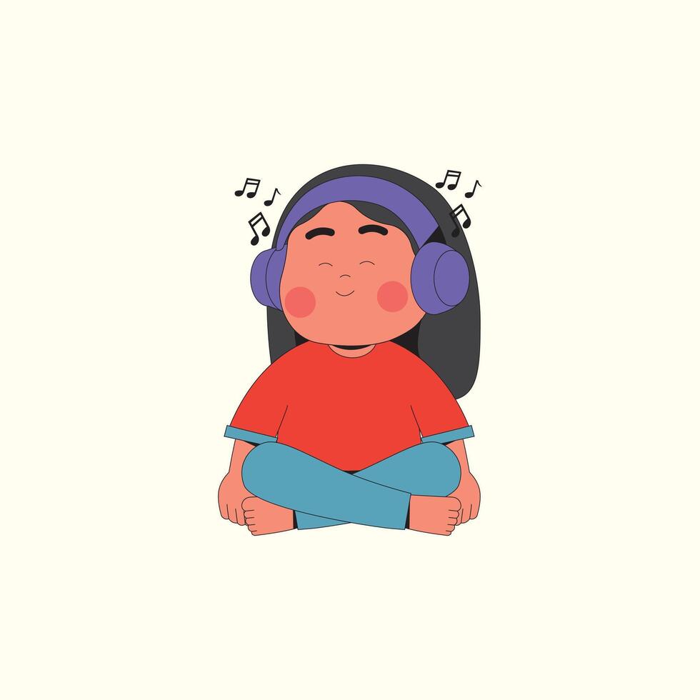 Girl enjoying music with headphone cartoon vector