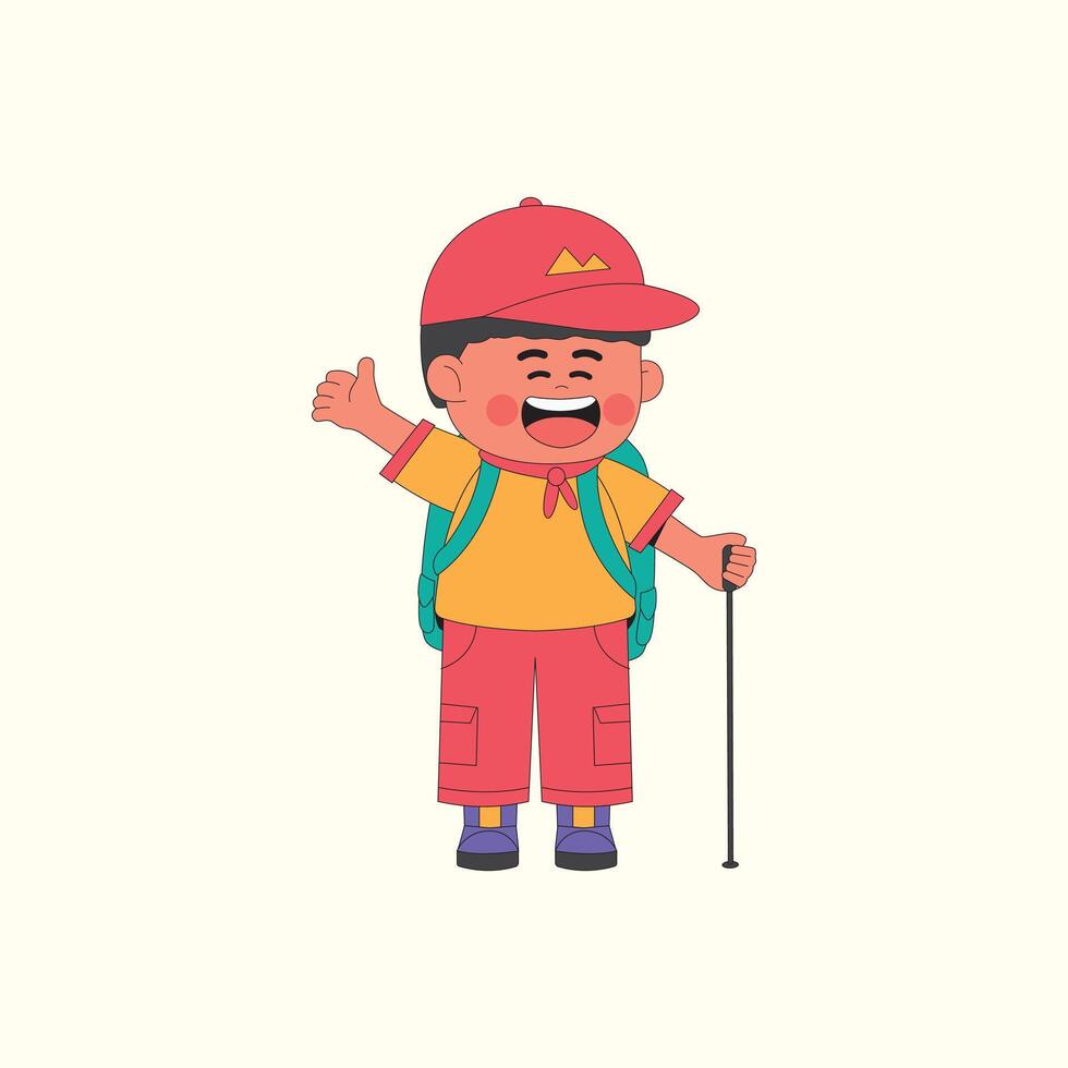 Cheerful hiker with backpack cartoon illustration vector