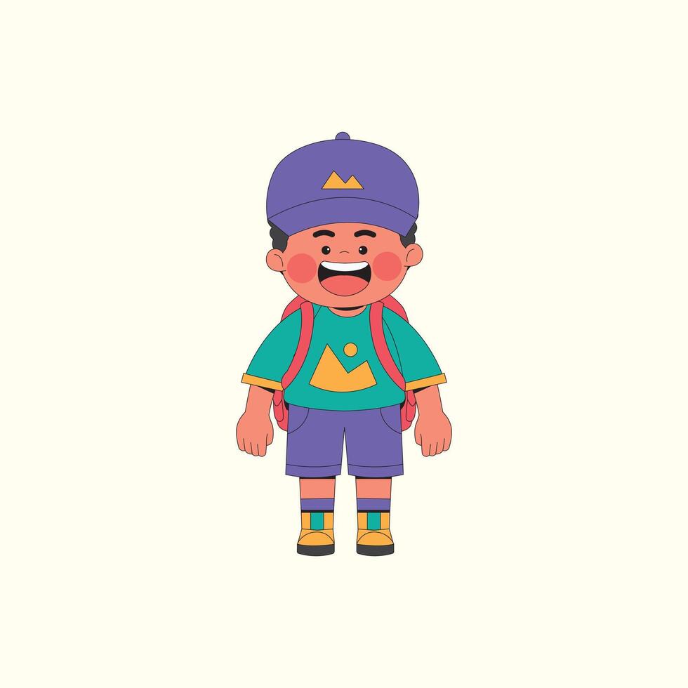 Cheerful boy with backpack cartoon illustration vector