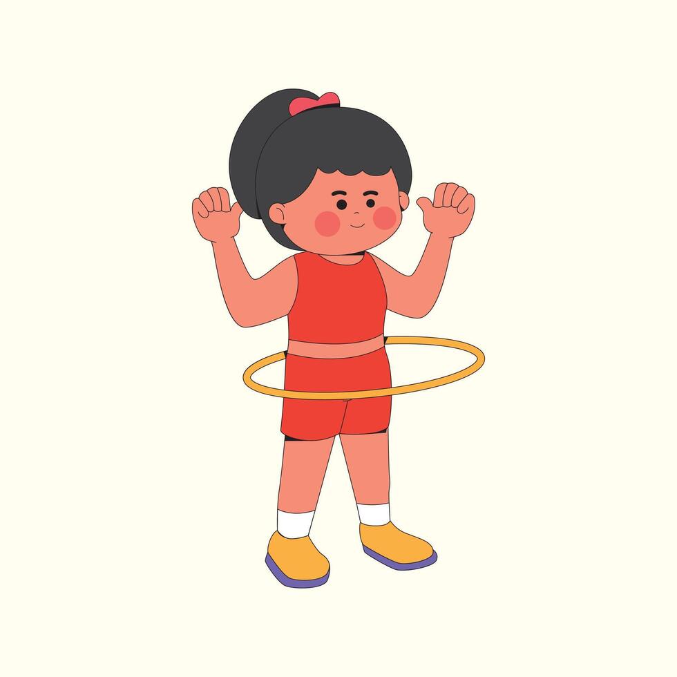 Cute girl playing hula hoop in red outfit cartoon vector