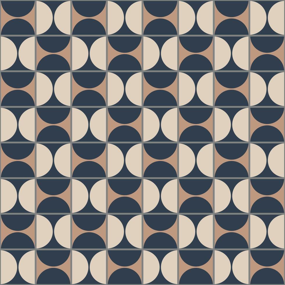 Retro Tile Blue Beige Cream Repeat Pattern Background Wallpaper vector