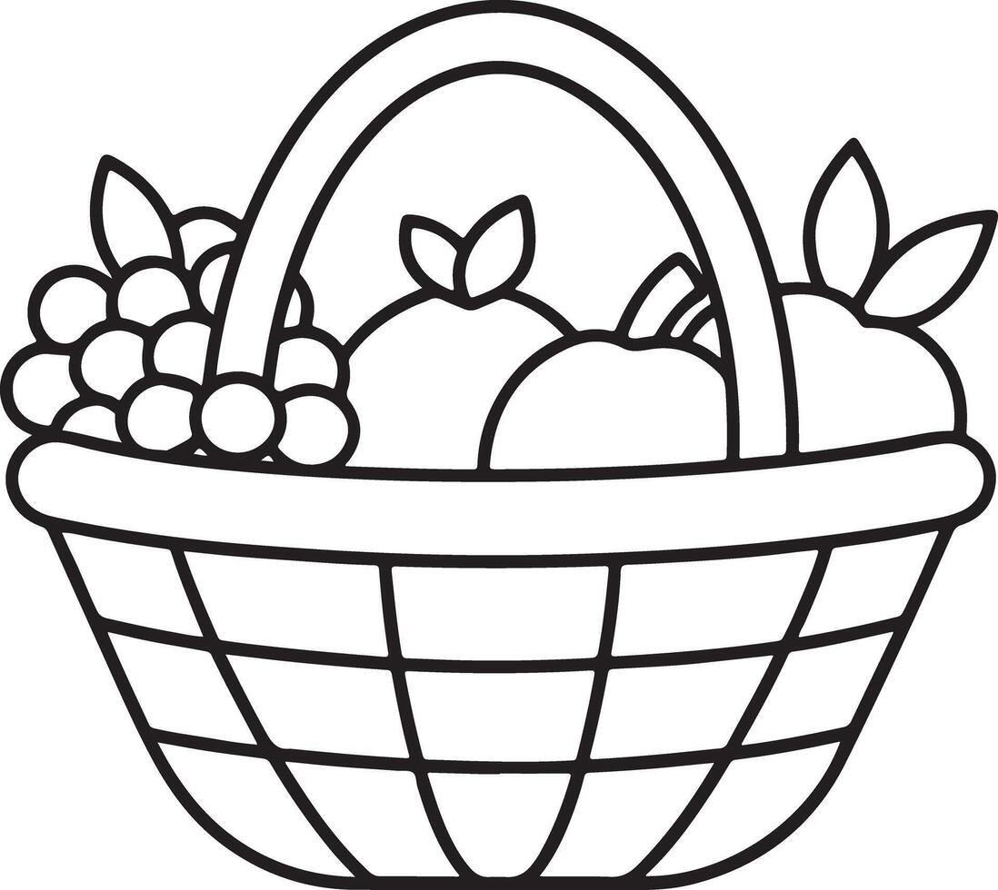 Simple Fruit Basket Silhouette Art for Coloring Pages vector