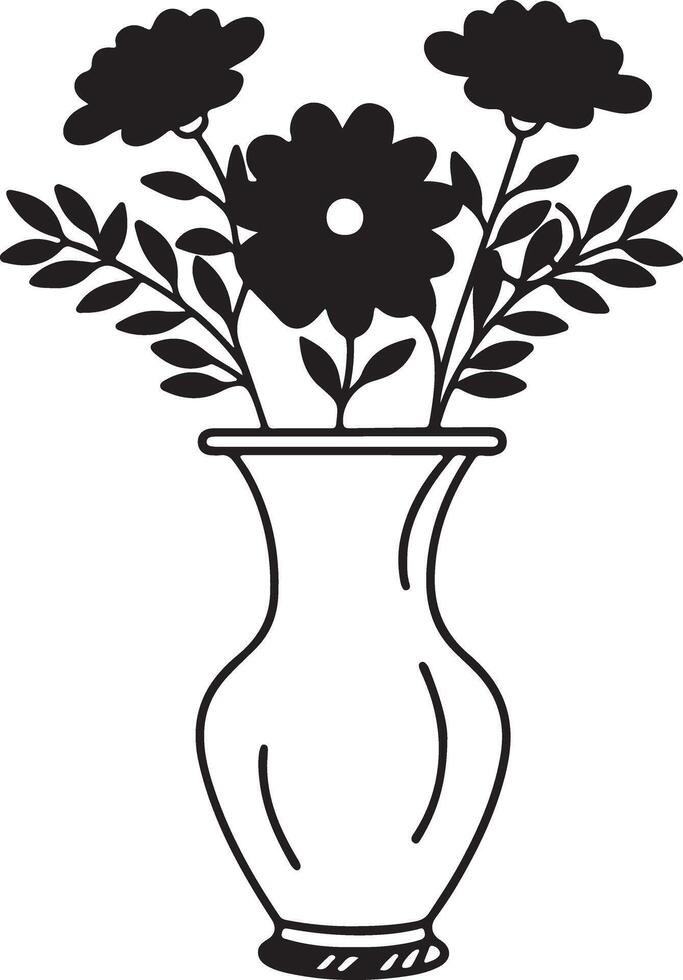 Intricate Flower Vase Silhouette Coloring Art vector