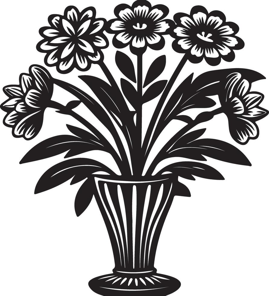 Beautiful Blooms in a Vase Silhouette Coloring Illustration vector