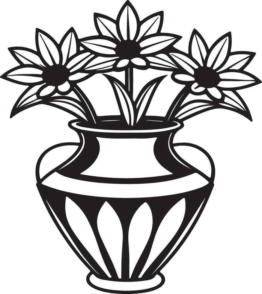 Flower Vase Silhouette Coloring Page on White Background vector