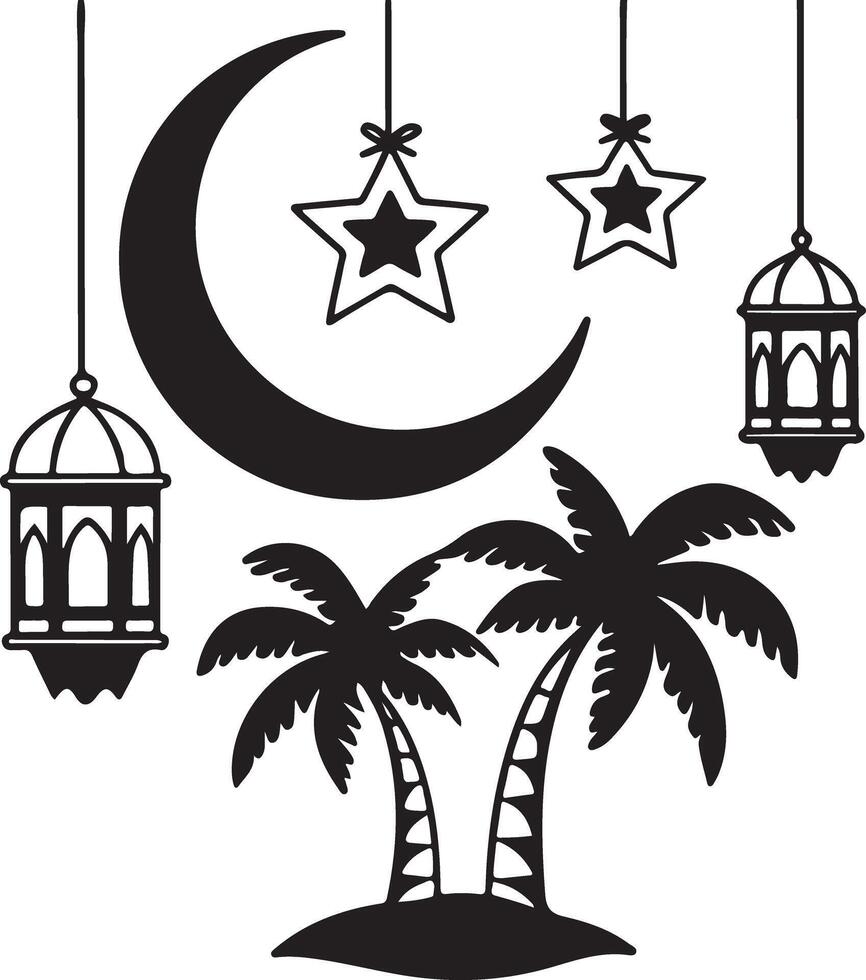 Ramadan Kareem Silhouette Design on White Background vector