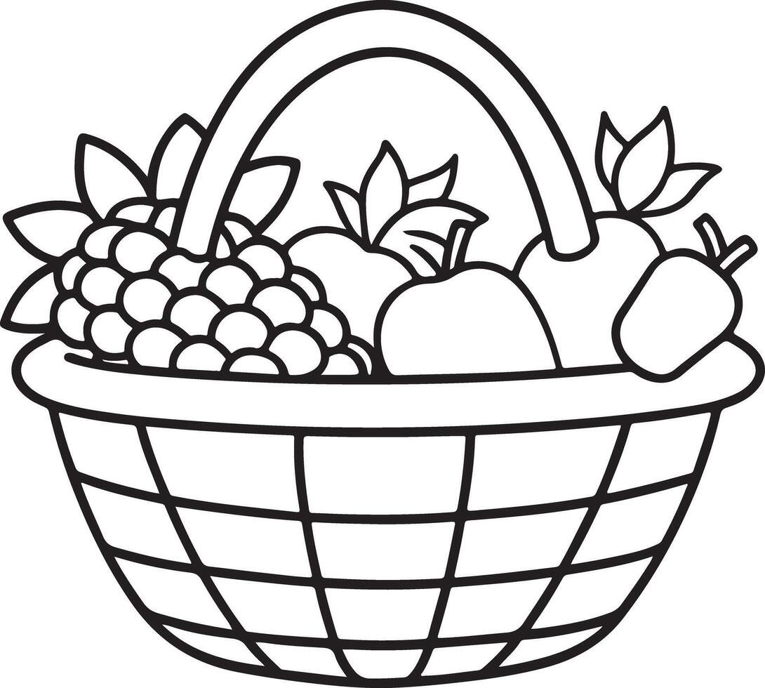Fruit Basket Outline Illustration for Coloring vector