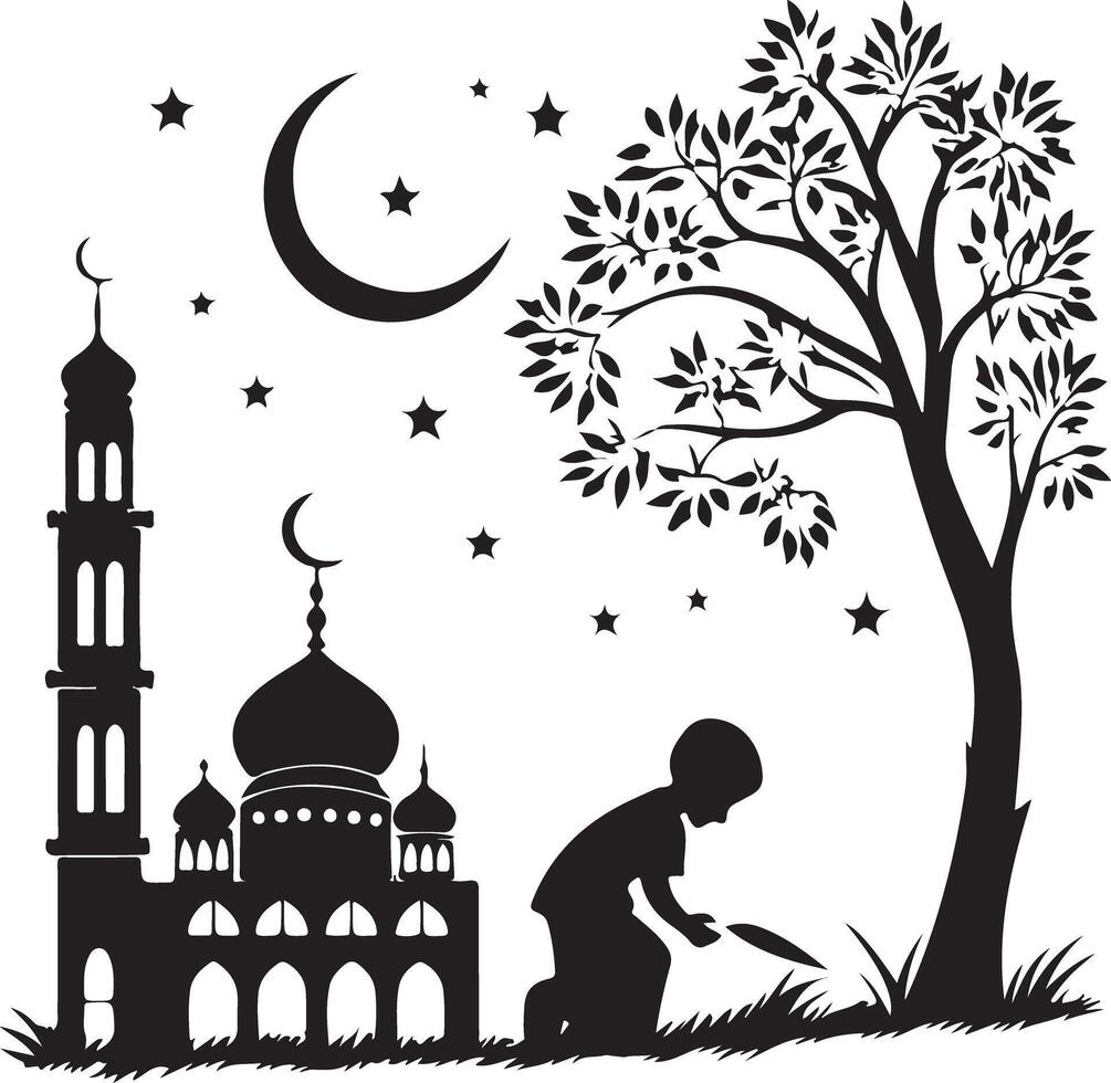 Crescent Moon and Mosque Silhouette for Ramadan vector