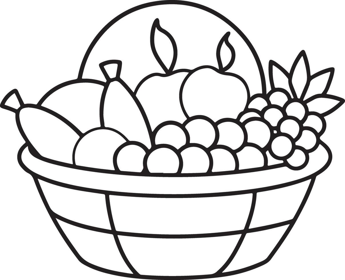 Coloring Page Fruit Basket Silhouette Design vector